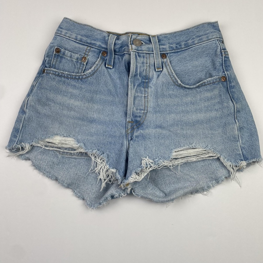 Levis 501 Premium Shorts Womens 24 (24x3) Light Wash Distressed Cutoff Frayed